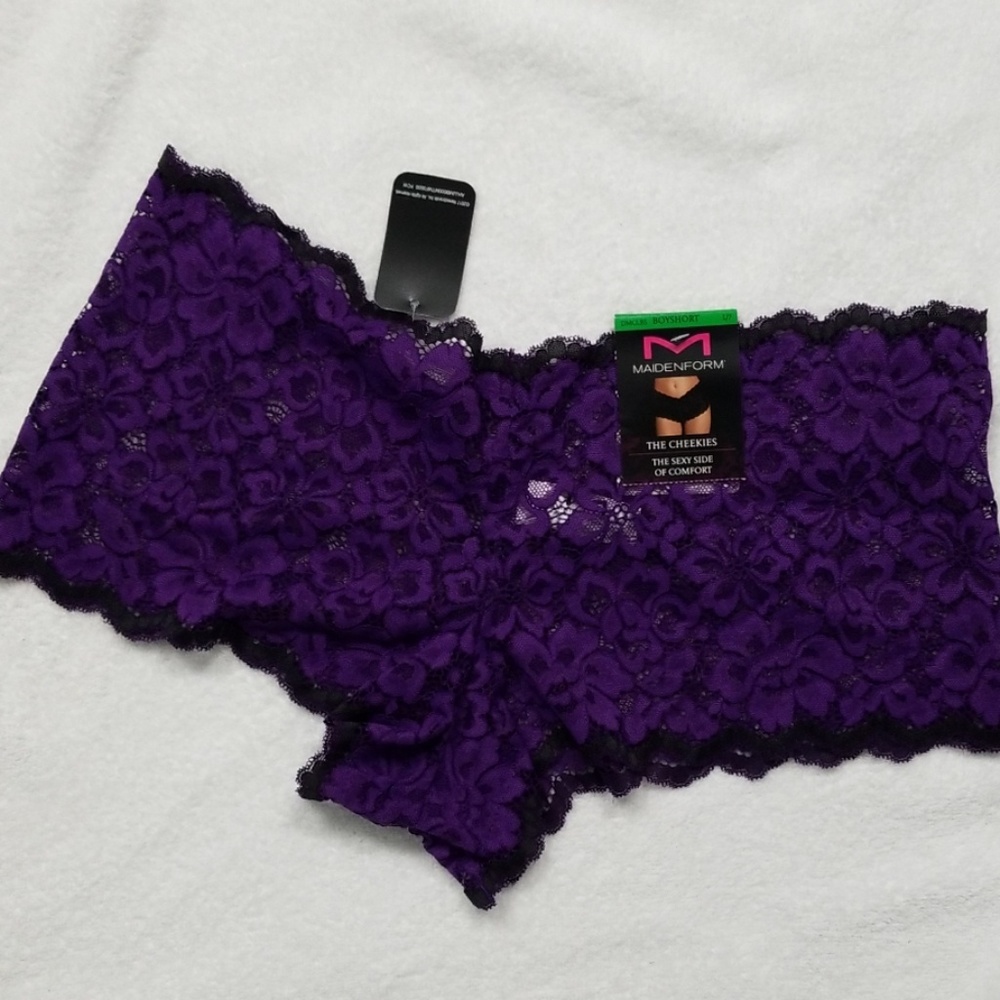 NWT Maidenform purple lace Cheekies Boyshort L/7